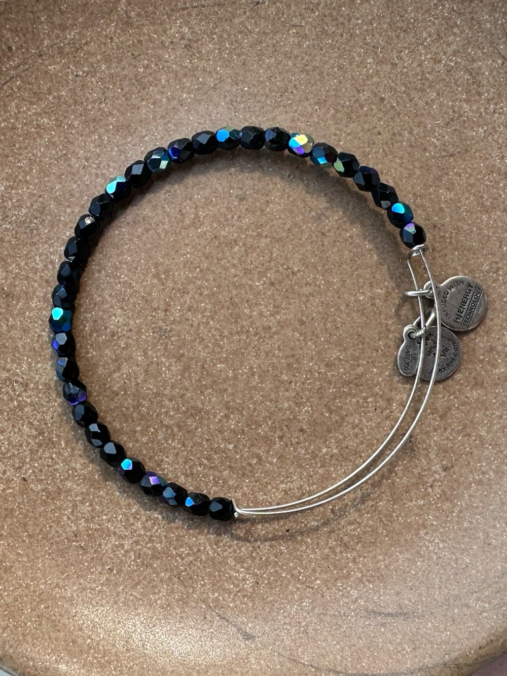 Alex and Ani Black Iridescent Faceted Bead Expandable Bangle
